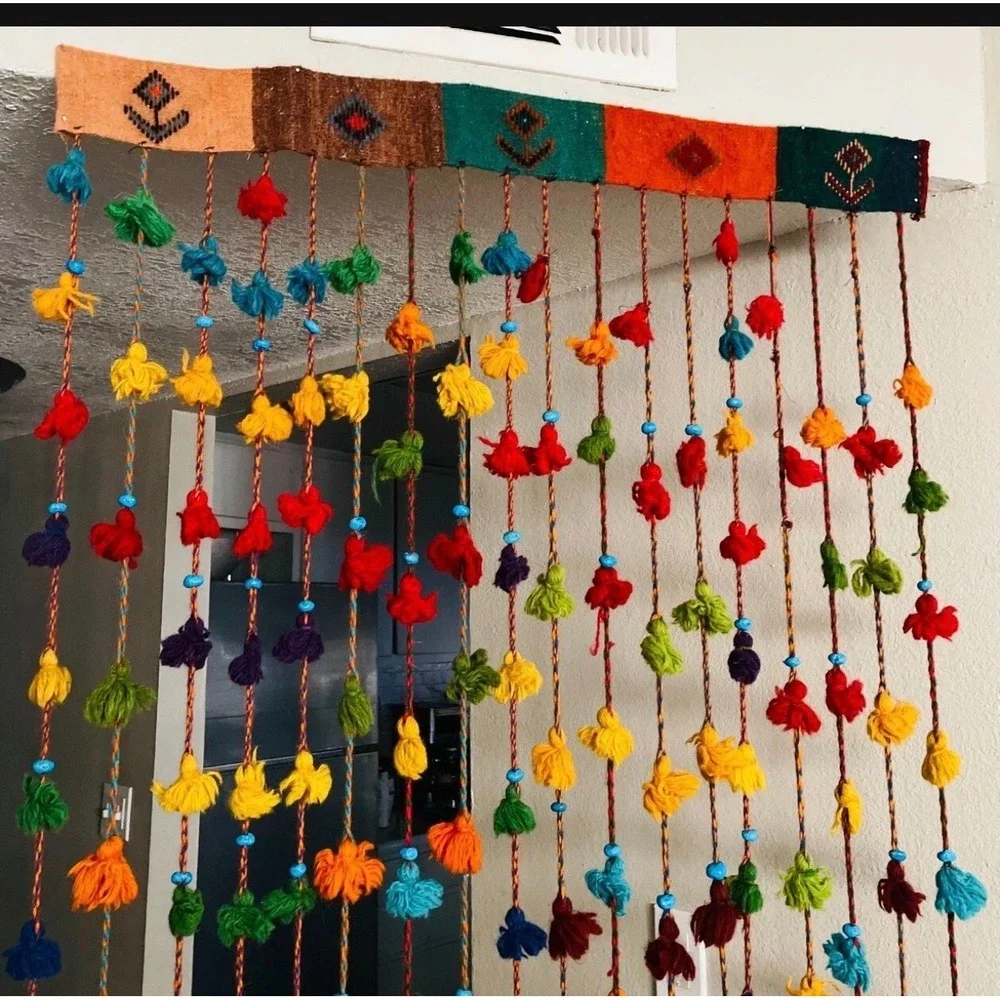 Boho Wool Handmade Beaded Door Curtain Colorful Tassel Room Divider Home Decor
